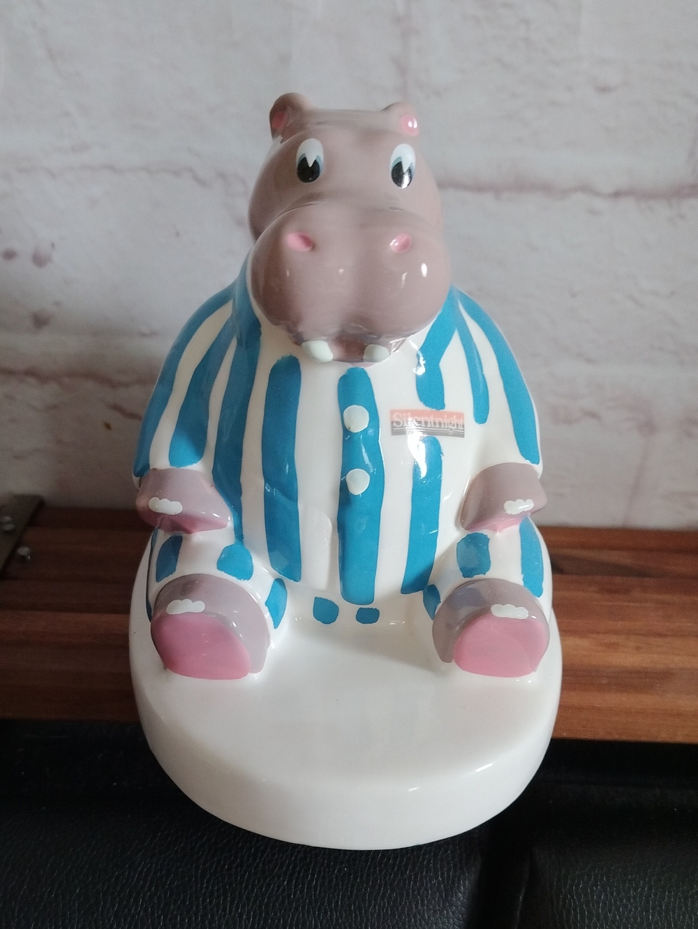 Ceramic Hippo Figurine in Blue and Pink